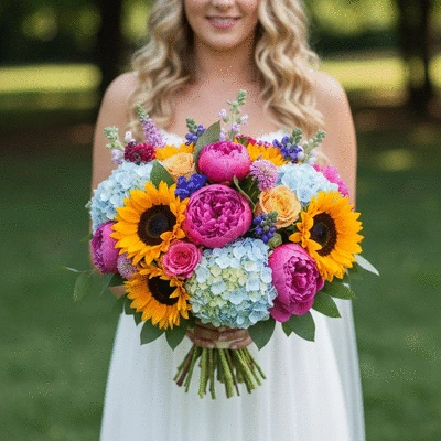 Beautiful seasonal wedding flower bouquet